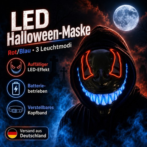 Led halloween maske rot - led,