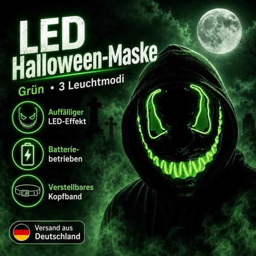 Led halloween maske - grün, mit